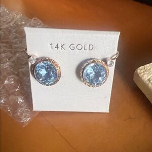 14K Gold Earrings with Blue/and diamond Gemstones